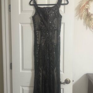 Elegant Black Sequin Evening Gown